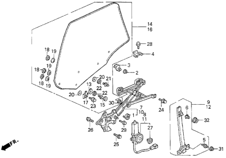 1992 Acura Vigor Glass Assembly, Right Rear Door (Blue) Diagram for 73400-SL4-010