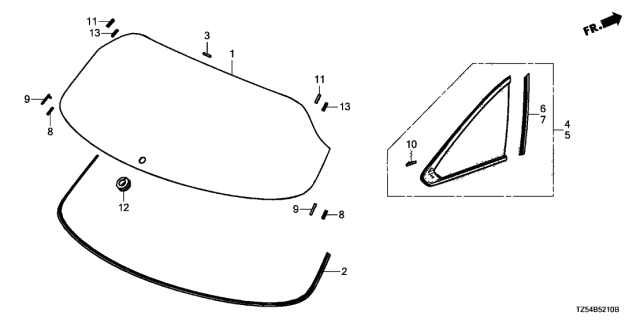 2014 Acura MDX Rear Windshield - Quarter Windows Diagram