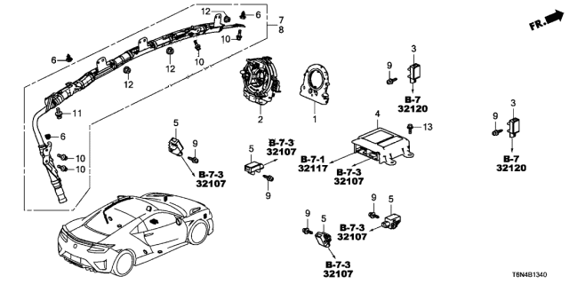 2018 Acura NSX Clock Spring Assembly Diagram for 77900-T2A-B11