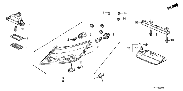 2012 Acura TL 4 Door TECH (SHAWD) KA 6AT Taillight - License Light Diagram