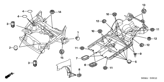 2006 Acura RSX 3 Door BASE KA 5AT Grommet (Front) Diagram
