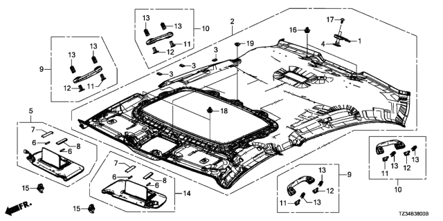 2015 Acura TLX Roof Lining Diagram