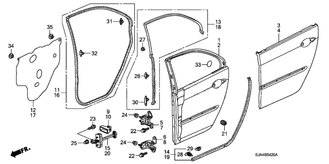 2012 Acura RL Seal, Right Rear Door Hole Diagram for 72821-SJA-A00