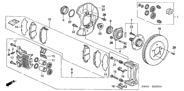 2002 Acura NSX Right Front Caliper Sub-Assembly Diagram for 45018-SL0-Z00
