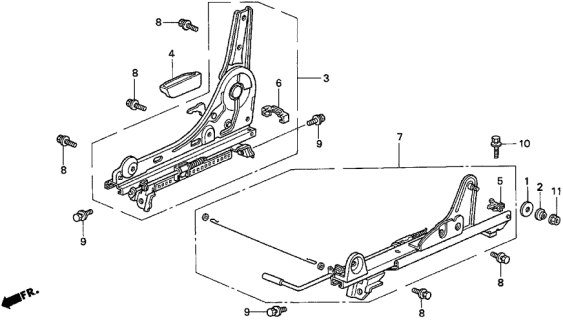 1996 Acura TL 4 Door BAS3.2 KA 4AT Right Front Seat Components Diagram
