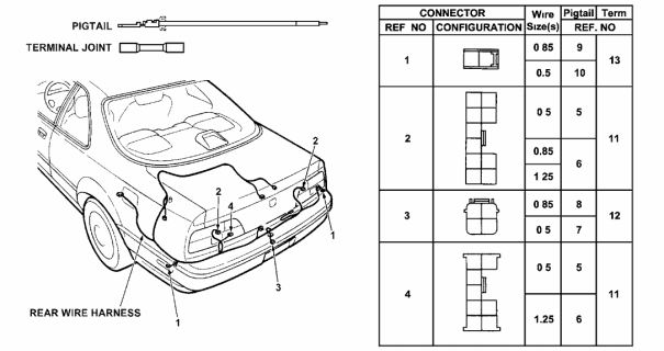 1993 Acura Legend 2 Door LS KA 6MT Electrical Connector (Rear) Diagram