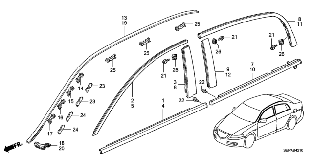 2008 Acura TL 4 Door BASE (NAVIGATION) KA 5AT Molding Diagram