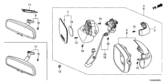 2013 Acura RDX Passenger Side Door Mirror Assembly (Basque Red Pearl Ii) Diagram for 76200-TX4-A01ZB