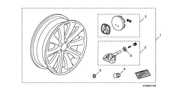 2014 Acura ILX 17"Alloy Wheel Rim Diagram for 08W17-TX6-201