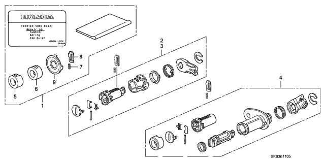 1993 Acura Integra 4 Door GSL (LEATHER) KL 4AT Key Cylinder Set Diagram