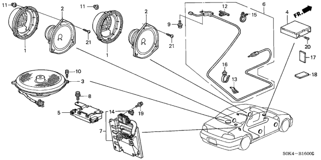 1999 Acura TL Feeder, Glass Antenna Diagram for 39160-S0K-A01