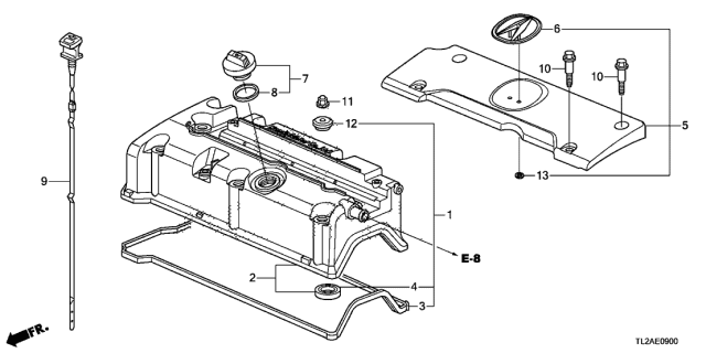 2013 Acura TSX 4 Door TSX KA 5AT Cylinder Head Cover (L4) Diagram