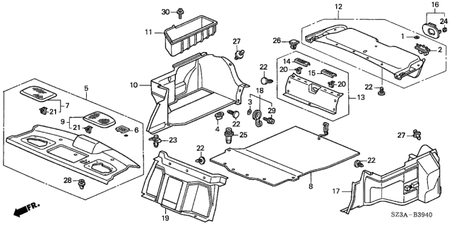 2004 Acura RL 4 Door RL (NAVIGATION) KA 4AT Rear Tray - Trunk Lining Diagram