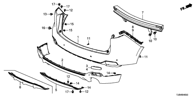 2020 Acura RDX Skid Garnish Rear (Dot) Diagram for 04716-TJB-A90