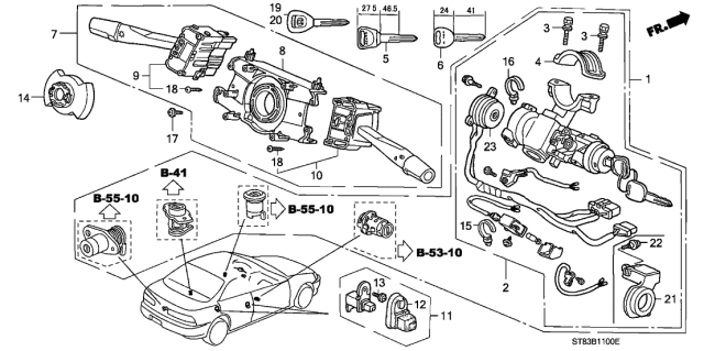 1996 Acura Integra Ignition Starter Switch Diagram for 35130-ST7-A01