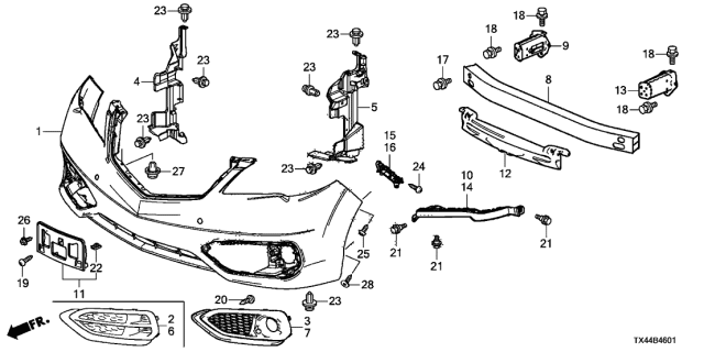 2017 Acura RDX Front Bumper Cover Diagram for 04711-TX4-A50ZZ