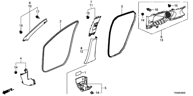 2018 Acura RDX Garnish Assembly, Driver Side Center Pillar (Upper) (Light Jewel Gray) Diagram for 84161-TX4-A03ZC