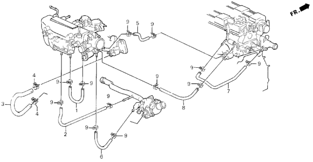 1993 Acura Integra 3 Door RS KL 5MT Water Hose Diagram