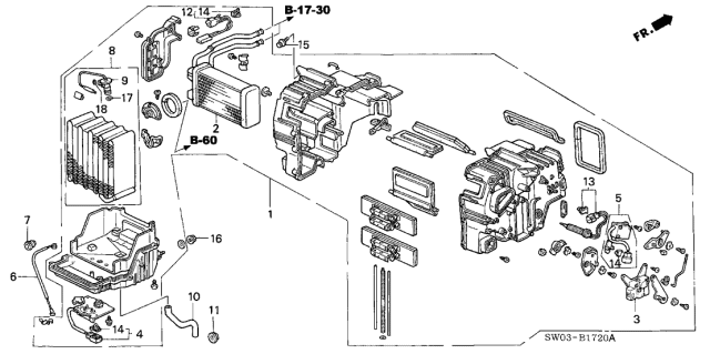 2001 Acura NSX 2 Door NSX-T KA 6MT Heater Unit Diagram
