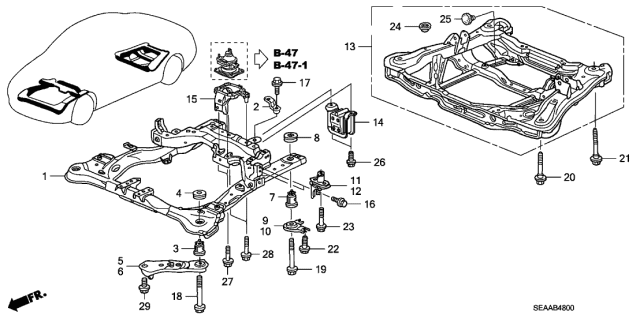 2008 Acura TSX 4 Door TSX (NAVIGATION) KA 6MT Front Beam - Rear Beam Diagram