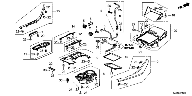 2019 Acura TLX Front Console Diagram