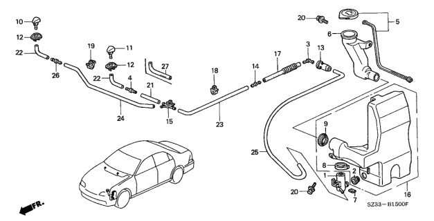 1996 Acura RL 4 Door PREM (NAVIGATION) KA 4AT Windshield Washer Diagram