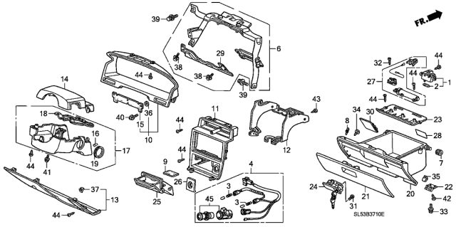 1994 Acura Vigor Instrument Garnish Diagram