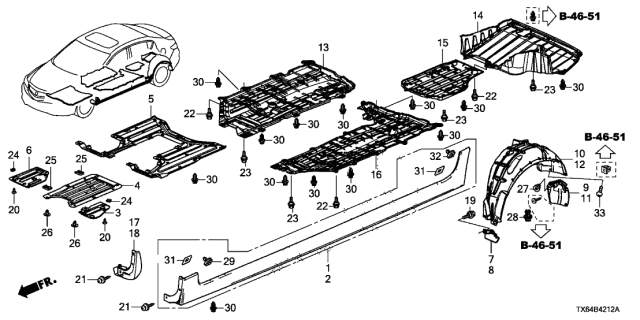 2016 Acura ILX Under Cover - Rear Fender Cover Diagram