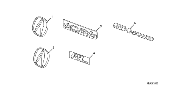 2008 Acura RL Rear "A" Gold Emblem Diagram for 08F20-SJA-20002