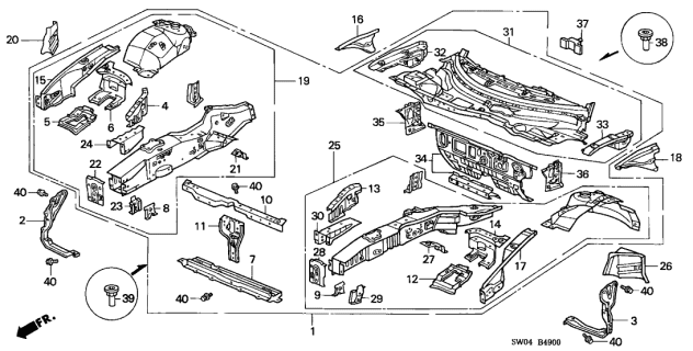 2005 Acura NSX 2 Door NSX-T KA 6MT Front Bulkhead Diagram