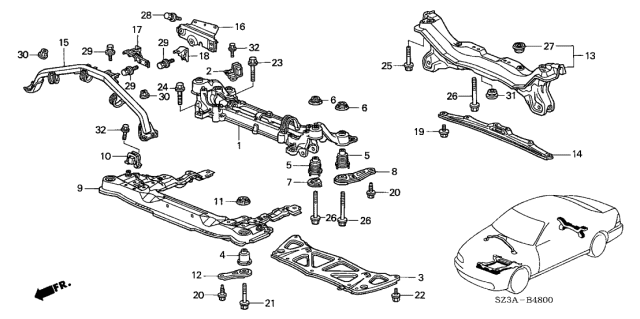 2004 Acura RL Beam, Rear Suspension Cross Diagram for 50300-SZ3-A02