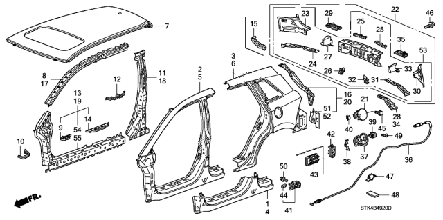 2007 Acura RDX Stiffener, Driver Side Center Pillar Diagram for 63610-STK-A00ZZ