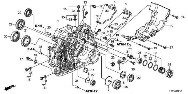 2012 Acura TL 4 Door TECH (SHAWD) KA 6AT AT Torque Converter Case (4WD) Diagram