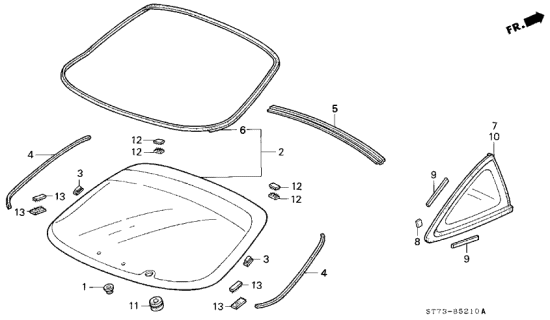 1997 Acura Integra 3 Door GS-R KA 5MT Rear Glass - Quarter Glass Diagram