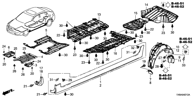 2018 Acura ILX Right Rear Fender Cover Diagram for 74551-TX6-A50