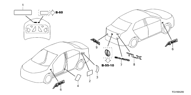 2021 Acura TLX Placard Diagram for 42762-TGV-A00