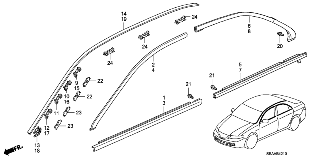 2008 Acura TSX 4 Door TSX (NAVIGATION) KA 6MT Molding Diagram