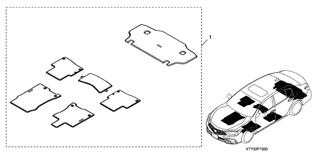 2020 Acura RLX 4 Door TECH KA XAT Carpet Floor Mats (Front, Rear, Trunk) Diagram