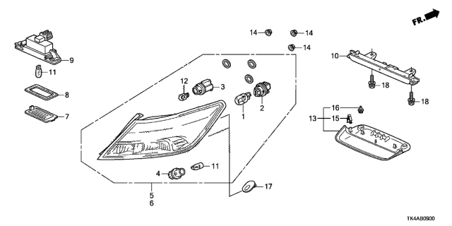 2013 Acura TL Third Brake Light High Mount Stop Lamp Diagram for 34270-TK4-A01