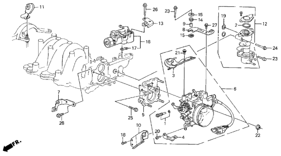 1986 Acura Legend Stay, Throttle Body Diagram for 16412-PH7-300