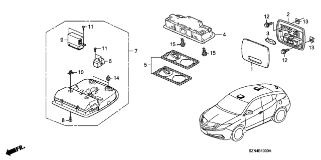 2013 Acura ZDX Console Assembly, Roof (Max Ivory) Diagram for 36600-SZN-A11ZA