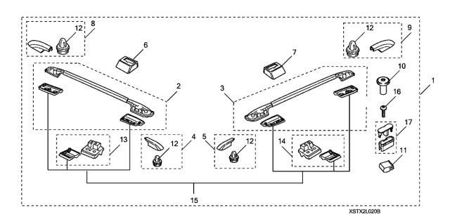 2012 Acura MDX Roof Rails - Black Diagram