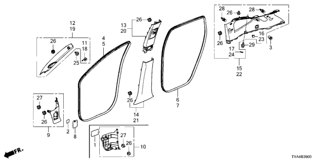 2022 Acura MDX Garnish Driver Side (Alluring Ecru) Diagram for 84161-TYA-A01ZA