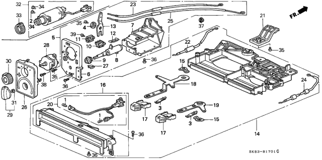1993 Acura Integra 4 Door RS KL 4AT Heater Control (Lever) Diagram