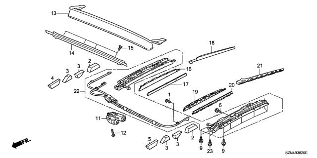 2010 Acura ZDX 5 Door TECH KA 6AT Roof Slide Components Diagram