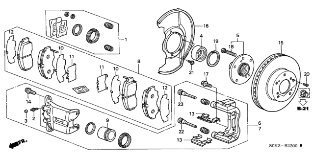 2002 Acura TL 4 Door TYPE-S KA 5AT Front Brake Diagram