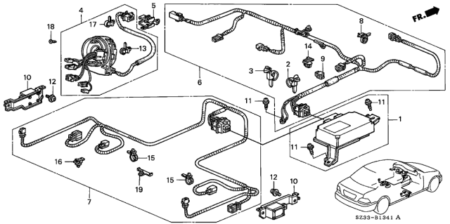 1999 Acura RL SRS Unit Kit Diagram for 06772-SZ3-A90