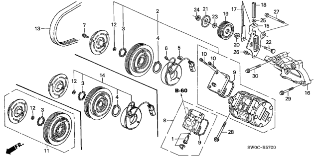 2005 Acura NSX 2 Door NSX-T KA 6MT A/C Compressor Diagram