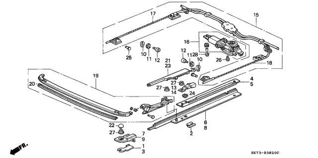 1992 Acura Integra Rail, Passenger Side Sunshade (Sunroof) Diagram for 70320-SK7-000