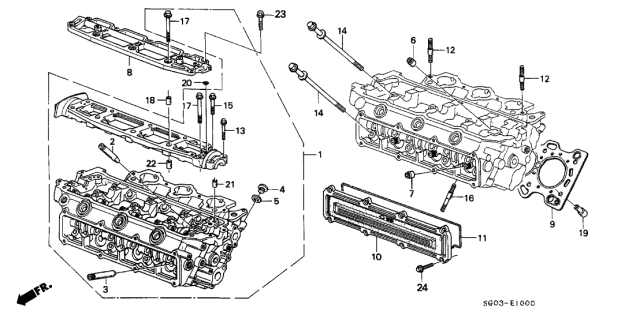 1988 Acura Legend Cylinder Head Assembly, Front Diagram for 12100-PL2-000